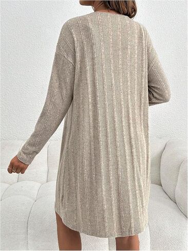 MakeMeChic Women's Maternity 2 Piece Outfit Open Front Rib Knit Long Sleeve Cardigan and Twist Mini Dress Pajama Lounge Set in Saudi Arabia