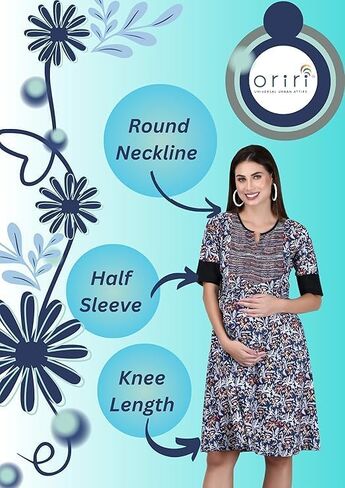 فستان الحمل للسيدات من Oriri™ مصنوع من القطن برقبة دائرية مع سحاب (Maternity_Kurti-1) in Saudi Arabia