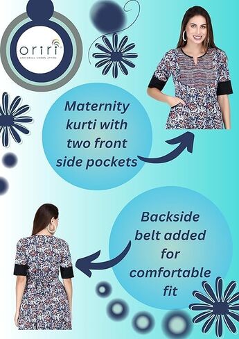 فستان الحمل للسيدات من Oriri™ مصنوع من القطن برقبة دائرية مع سحاب (Maternity_Kurti-1) in Saudi Arabia