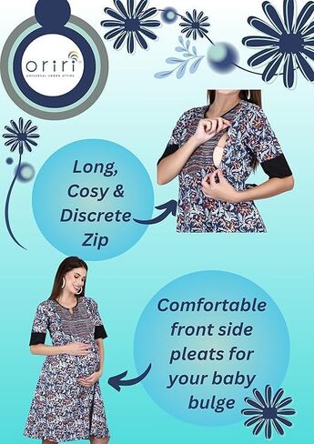 فستان الحمل للسيدات من Oriri™ مصنوع من القطن برقبة دائرية مع سحاب (Maternity_Kurti-1) in Saudi Arabia