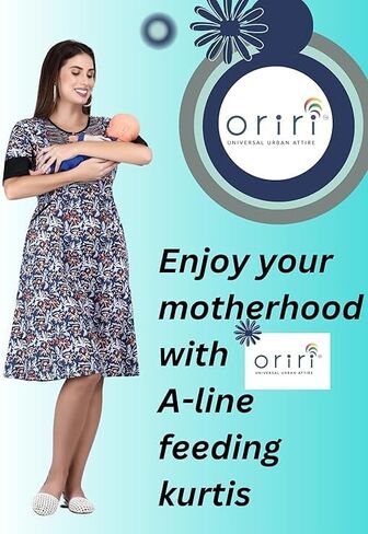 فستان الحمل للسيدات من Oriri™ مصنوع من القطن برقبة دائرية مع سحاب (Maternity_Kurti-1) in Saudi Arabia