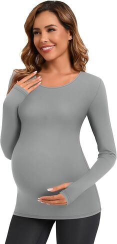 3 Pack Women's Long Sleeve Maternity Shirts with Thumbhole, Crew Neck Pregnancy Yoga Tunic Tops Soft Basic Mama Tee in Kuwait