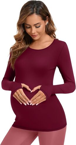 3 Pack Women's Long Sleeve Maternity Shirts with Thumbhole, Crew Neck Pregnancy Yoga Tunic Tops Soft Basic Mama Tee in Kuwait