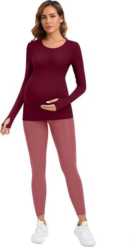 3 Pack Women's Long Sleeve Maternity Shirts with Thumbhole, Crew Neck Pregnancy Yoga Tunic Tops Soft Basic Mama Tee in Kuwait