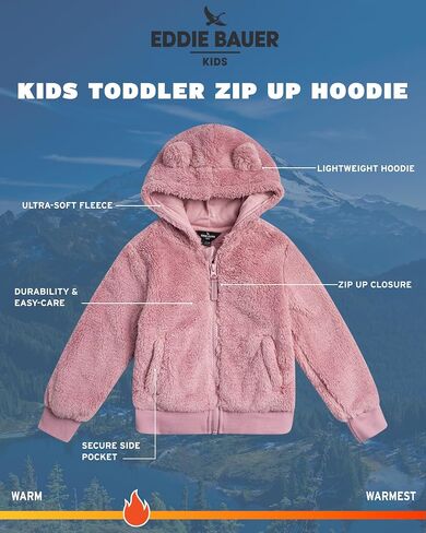 سترة بغطاء للرأس بسحاب للأطفال الصغار من Eddie Bauer - سترة بغطاء للرأس من صوف الشيربا فائق النعومة للأطفال الصغار من الأولاد والبنات (2T-4T) in Saudi Arabia