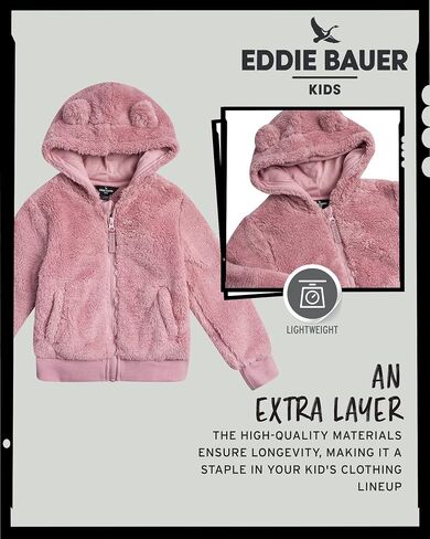 سترة بغطاء للرأس بسحاب للأطفال الصغار من Eddie Bauer - سترة بغطاء للرأس من صوف الشيربا فائق النعومة للأطفال الصغار من الأولاد والبنات (2T-4T) in Saudi Arabia