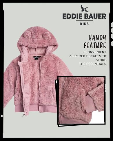 سترة بغطاء للرأس بسحاب للأطفال الصغار من Eddie Bauer - سترة بغطاء للرأس من صوف الشيربا فائق النعومة للأطفال الصغار من الأولاد والبنات (2T-4T) in Saudi Arabia