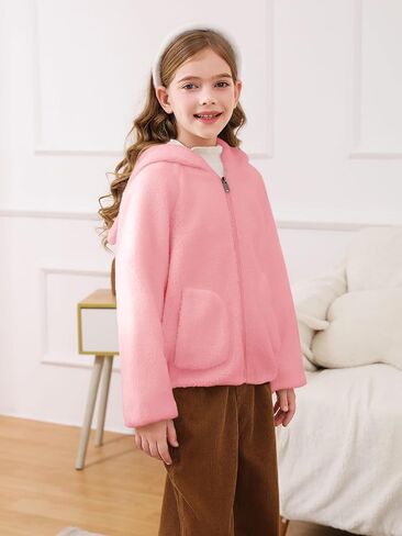 Haloumoning Toddler Little Girls Fleece Jacket Kids Winter Cute Teddy Coat Zip Up Hoodie with Pockets in Saudi Arabia
