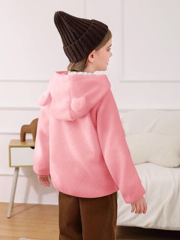 Haloumoning Toddler Little Girls Fleece Jacket Kids Winter Cute Teddy Coat Zip Up Hoodie with Pockets in Saudi Arabia