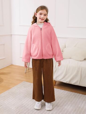 Haloumoning Toddler Little Girls Fleece Jacket Kids Winter Cute Teddy Coat Zip Up Hoodie with Pockets in Saudi Arabia