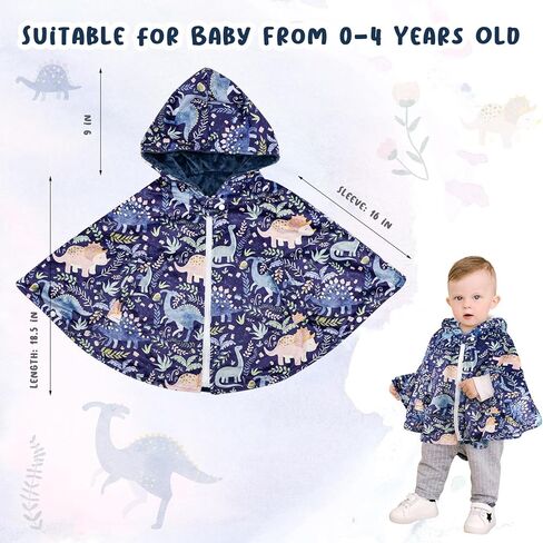 المعطف مقعد السيارة للأطفال من Pea Pod، معطف بغطاء للرأس لمقعد السيارة، طبقة مزدوجة دافئة من المنكي عباءة الربيع والخريف والشتاء للأطفال الصغار، عباءة بغطاء للرأس للفتيات من عمر 0-4 سنوات، ديناصور لطيف in Kuwait