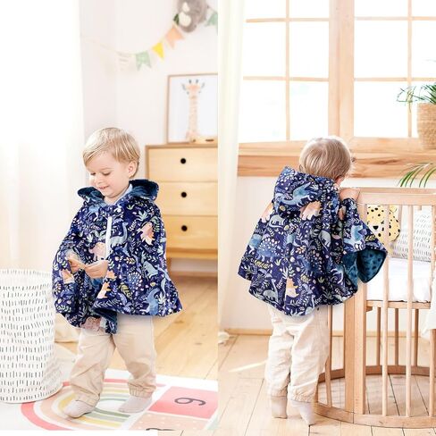 المعطف مقعد السيارة للأطفال من Pea Pod، معطف بغطاء للرأس لمقعد السيارة، طبقة مزدوجة دافئة من المنكي عباءة الربيع والخريف والشتاء للأطفال الصغار، عباءة بغطاء للرأس للفتيات من عمر 0-4 سنوات، ديناصور لطيف in Kuwait