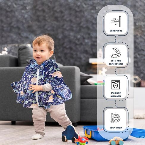 المعطف مقعد السيارة للأطفال من Pea Pod، معطف بغطاء للرأس لمقعد السيارة، طبقة مزدوجة دافئة من المنكي عباءة الربيع والخريف والشتاء للأطفال الصغار، عباءة بغطاء للرأس للفتيات من عمر 0-4 سنوات، ديناصور لطيف in Kuwait