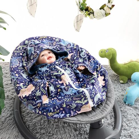 المعطف مقعد السيارة للأطفال من Pea Pod، معطف بغطاء للرأس لمقعد السيارة، طبقة مزدوجة دافئة من المنكي عباءة الربيع والخريف والشتاء للأطفال الصغار، عباءة بغطاء للرأس للفتيات من عمر 0-4 سنوات، ديناصور لطيف in Kuwait