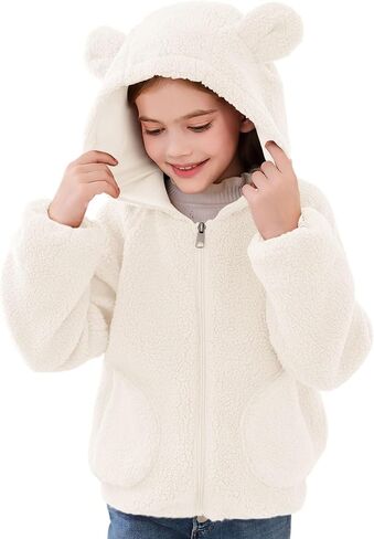 Haloumoning Toddler Little Girls Fleece Jacket Kids Winter Cute Teddy Coat Zip Up Hoodie with Pockets in Saudi Arabia