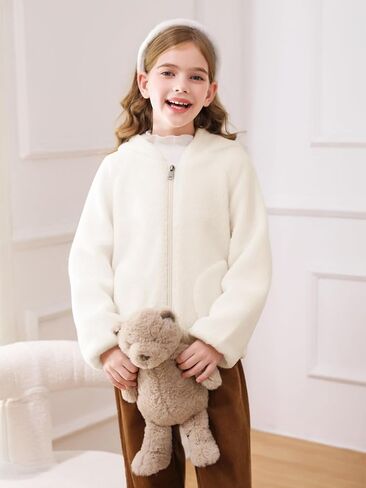 Haloumoning Toddler Little Girls Fleece Jacket Kids Winter Cute Teddy Coat Zip Up Hoodie with Pockets in Saudi Arabia