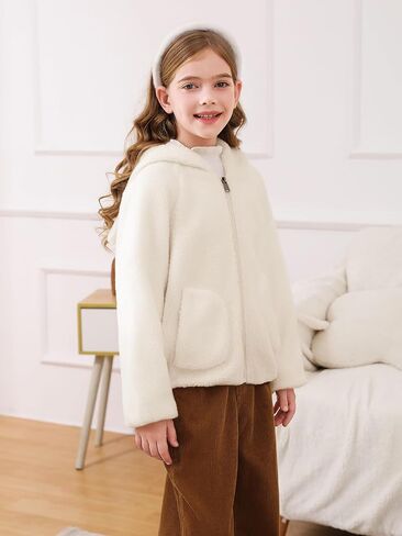 Haloumoning Toddler Little Girls Fleece Jacket Kids Winter Cute Teddy Coat Zip Up Hoodie with Pockets in Saudi Arabia
