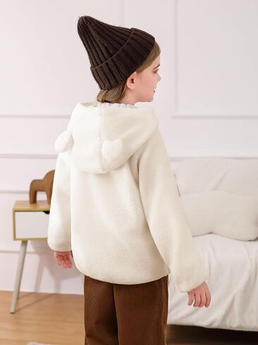 Haloumoning Toddler Little Girls Fleece Jacket Kids Winter Cute Teddy Coat Zip Up Hoodie with Pockets in Saudi Arabia