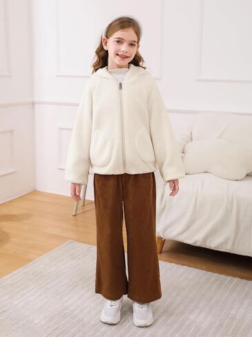 Haloumoning Toddler Little Girls Fleece Jacket Kids Winter Cute Teddy Coat Zip Up Hoodie with Pockets in Saudi Arabia