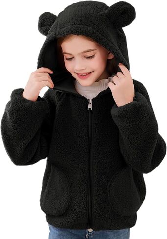 Haloumoning Toddler Little Girls Fleece Jacket Kids Winter Cute Teddy Coat Zip Up Hoodie with Pockets in Saudi Arabia