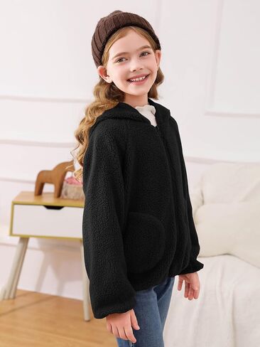 Haloumoning Toddler Little Girls Fleece Jacket Kids Winter Cute Teddy Coat Zip Up Hoodie with Pockets in Saudi Arabia