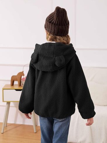 Haloumoning Toddler Little Girls Fleece Jacket Kids Winter Cute Teddy Coat Zip Up Hoodie with Pockets in Saudi Arabia