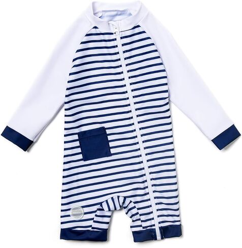 BONVERANO Baby Boy Recycled Sustainable Swimwear One Piece UPF 50+ Full Zip Long Sleeve Sunsuit in Kuwait