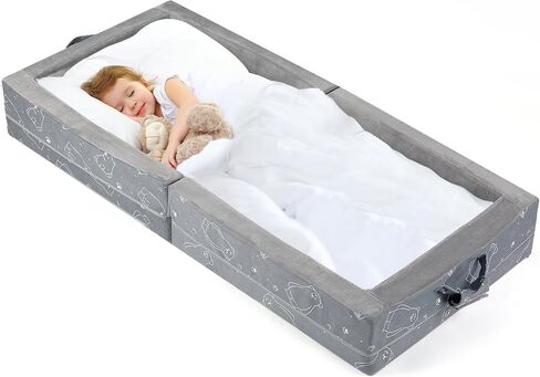 100% Cotton Inner Portable Foldable Toddler Travel Bed - Soft Foam Floor Bed with Washable Cover, Safe and Comfortable Toddler Crib, Ocean Blue in Saudi Arabia