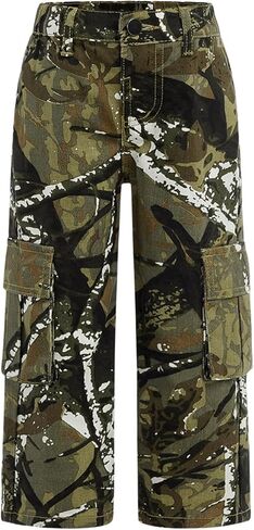 Floerns Toddler Girl's Y2k Camo Print Casual Jeans Flap Pocket Straight Leg Cargo Pants in Saudi Arabia