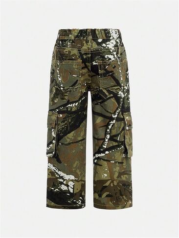Floerns Toddler Girl's Y2k Camo Print Casual Jeans Flap Pocket Straight Leg Cargo Pants in Saudi Arabia