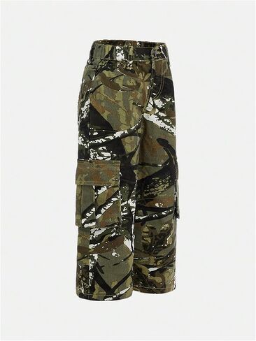 Floerns Toddler Girl's Y2k Camo Print Casual Jeans Flap Pocket Straight Leg Cargo Pants in Saudi Arabia