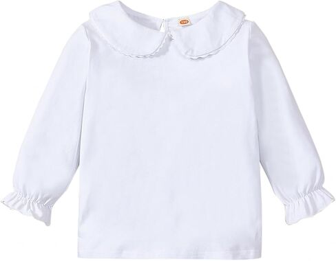 Kids Baby Girl Long Sleeve Collar Shirt Toddler White Blouse Puff Short Sleeve T-Shirt Solid Color Basic Top Bottom in Saudi Arabia