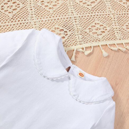 Kids Baby Girl Long Sleeve Collar Shirt Toddler White Blouse Puff Short Sleeve T-Shirt Solid Color Basic Top Bottom in Saudi Arabia