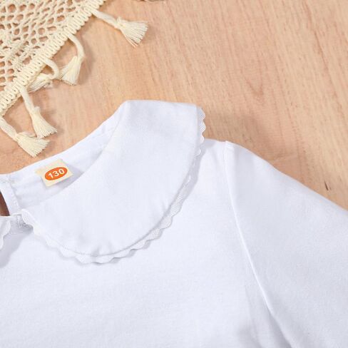 Kids Baby Girl Long Sleeve Collar Shirt Toddler White Blouse Puff Short Sleeve T-Shirt Solid Color Basic Top Bottom in Saudi Arabia