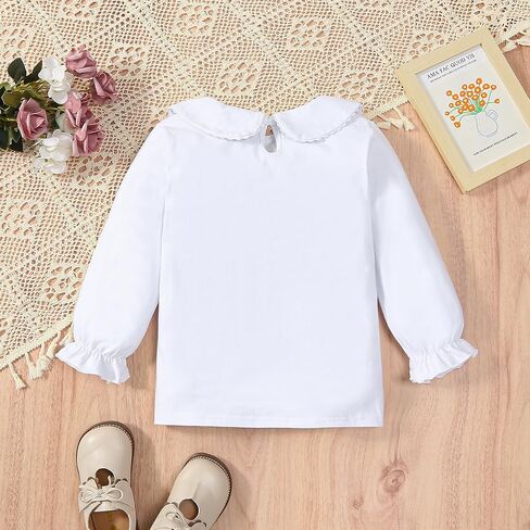 Kids Baby Girl Long Sleeve Collar Shirt Toddler White Blouse Puff Short Sleeve T-Shirt Solid Color Basic Top Bottom in Saudi Arabia