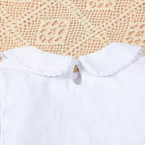 Kids Baby Girl Long Sleeve Collar Shirt Toddler White Blouse Puff Short Sleeve T-Shirt Solid Color Basic Top Bottom in Saudi Arabia