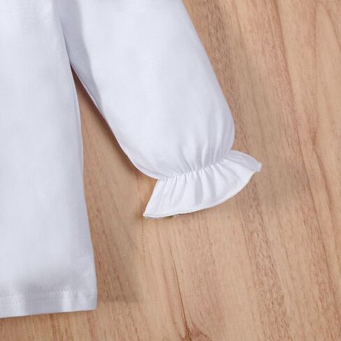 Kids Baby Girl Long Sleeve Collar Shirt Toddler White Blouse Puff Short Sleeve T-Shirt Solid Color Basic Top Bottom in Saudi Arabia