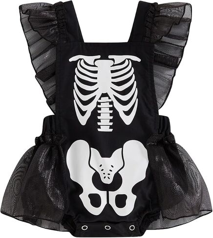 Baby Girl Halloween Outfit Ghost Skeleton Bodysuit Romper Ruffle Tulle Dress Gothic Stuff One Piece Jumpsuit Outfits in Saudi Arabia
