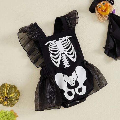 Baby Girl Halloween Outfit Ghost Skeleton Bodysuit Romper Ruffle Tulle Dress Gothic Stuff One Piece Jumpsuit Outfits in Saudi Arabia
