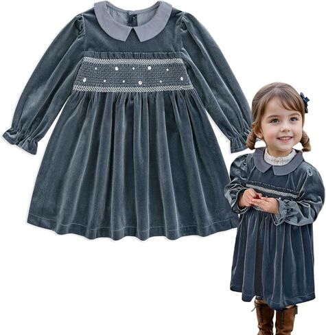 Simplee kids Baby Girls Peter Pan Collar Dress Long Sleeve Dress for Winter Autumn 12M-6T in Saudi Arabia