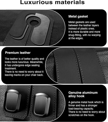 Car Hooks for Headrest, 2PCS Car Purse Hooks Luxurious leather 100% Metal Car Hangers for Seat Multifunctional Car Bag Hook Car Seat Back Storage Hook Accessories (Black) in Saudi Arabia