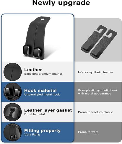 Car Hooks for Headrest, 2PCS Car Purse Hooks Luxurious leather 100% Metal Car Hangers for Seat Multifunctional Car Bag Hook Car Seat Back Storage Hook Accessories (Black) in Saudi Arabia