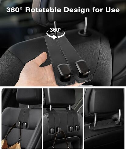 Car Hooks for Headrest, 2PCS Car Purse Hooks Luxurious leather 100% Metal Car Hangers for Seat Multifunctional Car Bag Hook Car Seat Back Storage Hook Accessories (Black) in Saudi Arabia