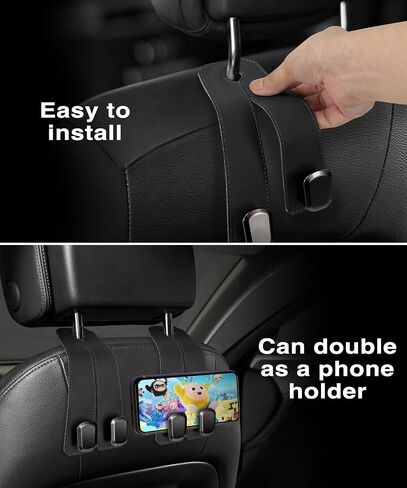 Car Hooks for Headrest, 2PCS Car Purse Hooks Luxurious leather 100% Metal Car Hangers for Seat Multifunctional Car Bag Hook Car Seat Back Storage Hook Accessories (Black) in Saudi Arabia