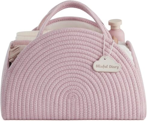 Blissful Diary Baby Diaper Caddy Organizer, Cotton Rope Diaper Caddy Basket, Large Baby Shower Caddy for Newborn Boys and Girls, Gift for Baby Shower List, Newborn Essentials Basket, Light Pink in Saudi Arabia