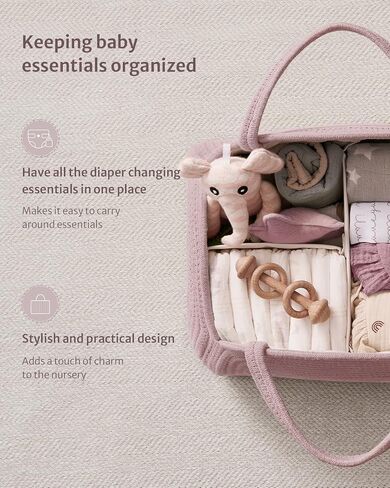 Blissful Diary Baby Diaper Caddy Organizer, Cotton Rope Diaper Caddy Basket, Large Baby Shower Caddy for Newborn Boys and Girls, Gift for Baby Shower List, Newborn Essentials Basket, Light Pink in Saudi Arabia