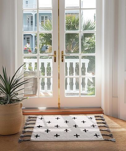 SUMGAR Jute Rug 3x5 Black and Beige Area Rug Modern Geometric Rugs for Living Room Bedroom Entryway, Textured Thick Neutral Throw Rug Handmade Carpet in Saudi Arabia