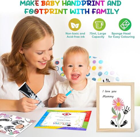 75ml Black Baby Hand and Footprint Ink Kit, Baby Handprint Footprint Paint, Dog Cat Paw Print Kit, Washable, Non Toxic Acid-Free, Safe Gentle for Home Christmas New Year DIY Keepsake Stamp in Saudi Arabia