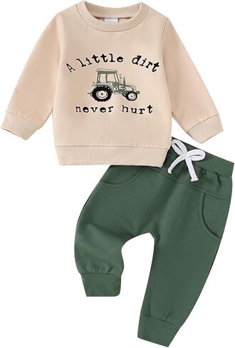 Yvowming Baby Boy Clothes Fall Clothes Truck Print Long Sleeve Pullover Tops + Pant Sets Toddler Winter Outfits in Kuwait