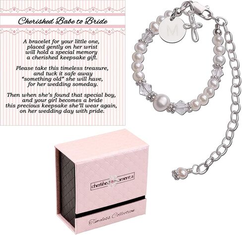 14K Gold-Plated Cherished Babe to Bride Cross Bracelet Gift for Infant Baby Baptism, Christening or Dedication with Cultured Pearls in Saudi Arabia